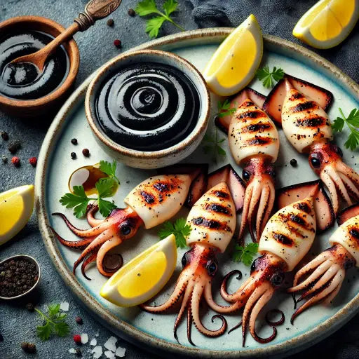 Gegrillte Baby-Calamari mit Tintenmayonnaise - Exclusive Food GmbH