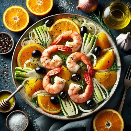 Orangen-Fenchel-Salat mit Garnelen - Exclusive Food GmbH