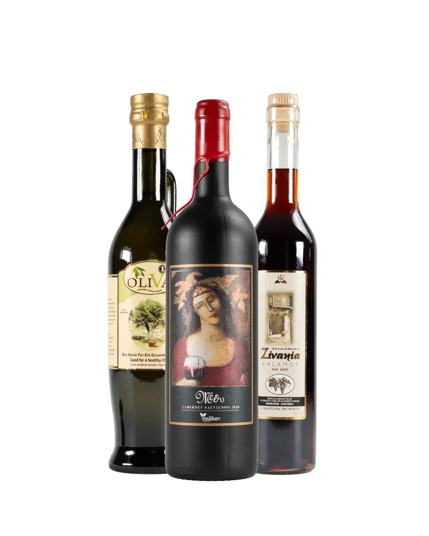 Rotwein, Zivania braun, Olivenöl Bundle