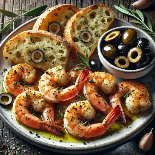 Knoblauch-Pfeffer-Garnelen mit Olivenciabatta - Exclusive Food GmbH