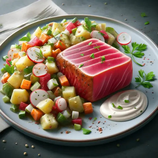 Rotes Thunfisch-Filet mit Russischem-Salat - Exclusive Food GmbH