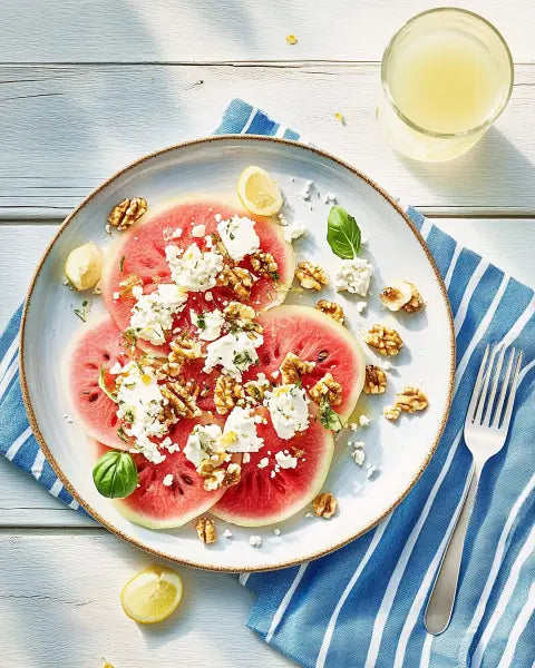 Rüben-Carpaccio mit Ziegenfrischkäse und Pecanüssen