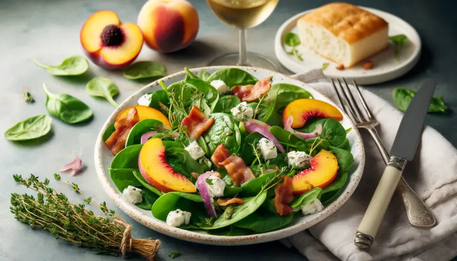 Spinatsalat mit Pfirsichen und Ziegenkäse - Exclusive Food GmbH