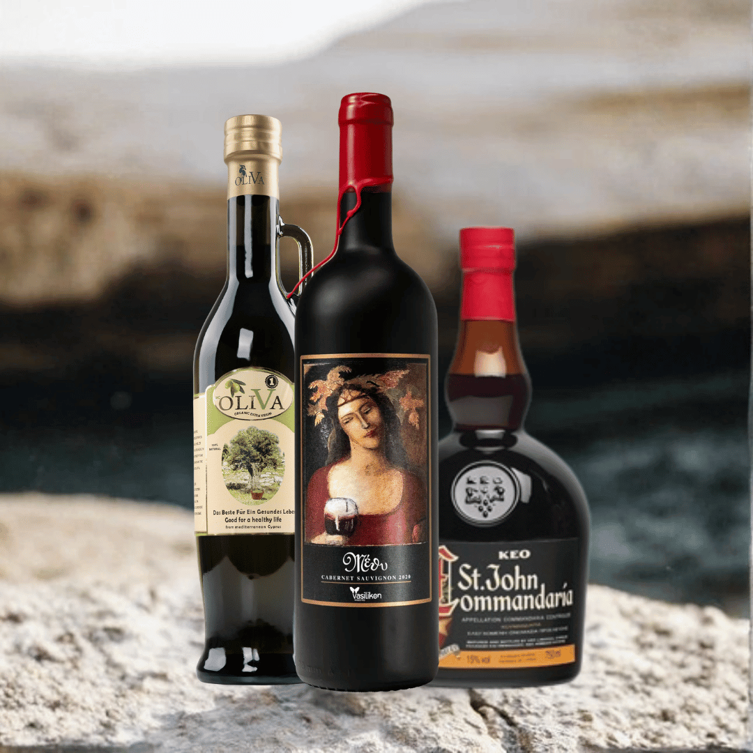 Rotwein, Commandaria und Olivenöl Bundle